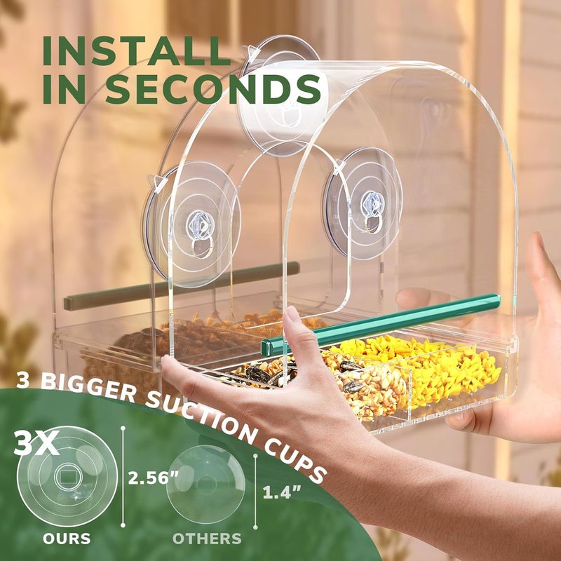SUNALLY Window Bird Feeder for Outdoors, Clear Feeders Window Mounted with Strong Suction Cups, Fummingbird Feeder for Viewing Inside, Oriole, Finch Bird Watching for Cats, Elderly, Kids - Image 4